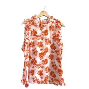 NWT MISA Los Angeles Floral Print Orange & White Mock Neck Blouse Sz S